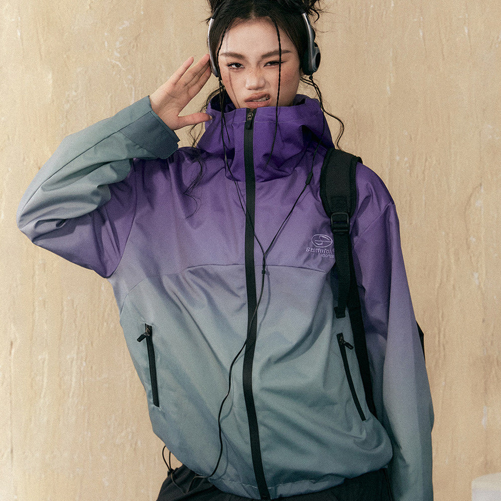 紫色漸變衝鋒衣女新款春季戶外山系防水登山服外套女