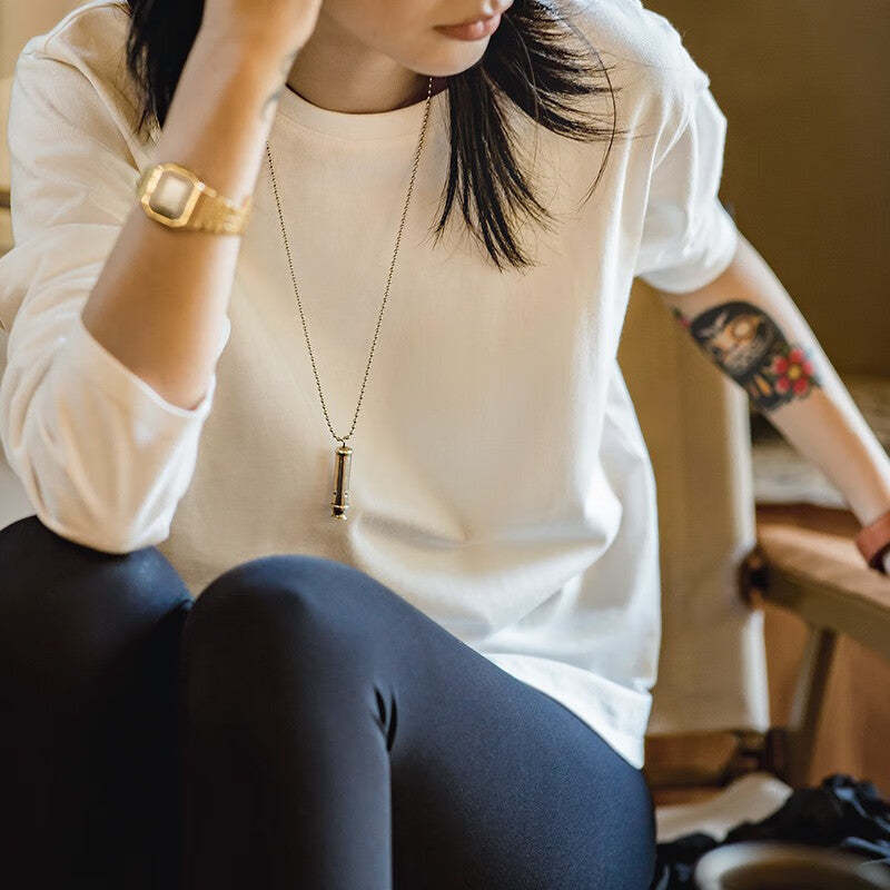 馬登女裝 雙紗純棉T恤女微落肩圓領衛衣春秋學生基礎款打底衫