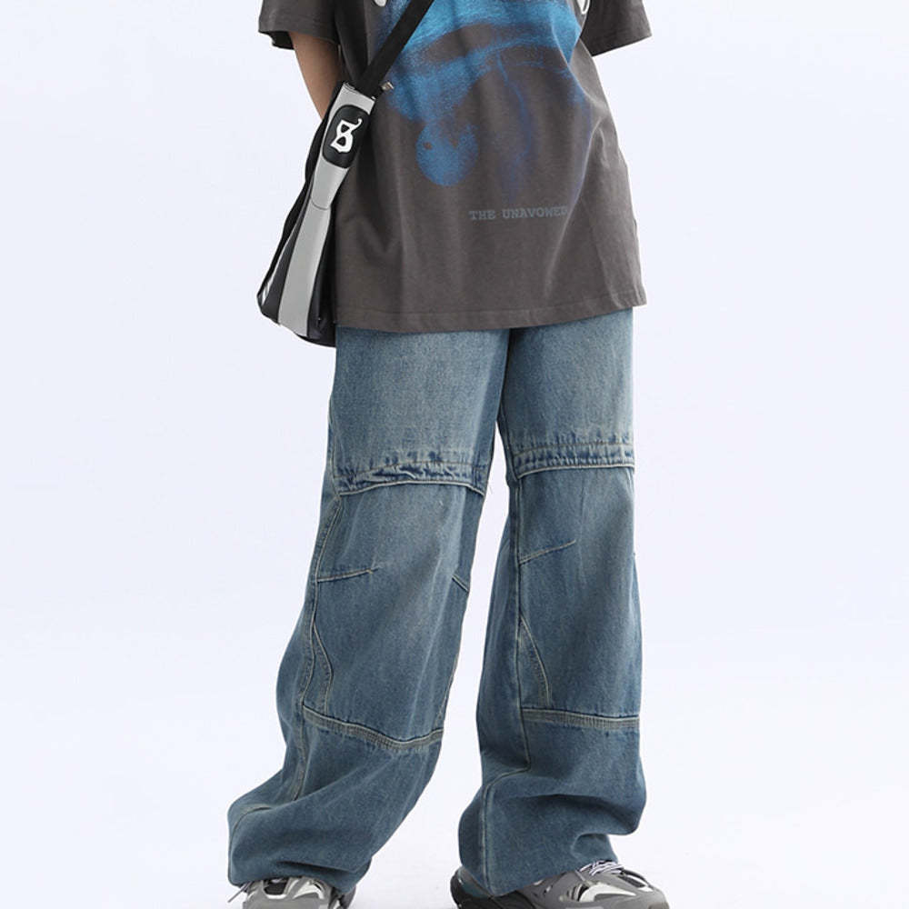 美式oldschool寬鬆闊腿老爹牛仔褲女嘻哈街舞長褲