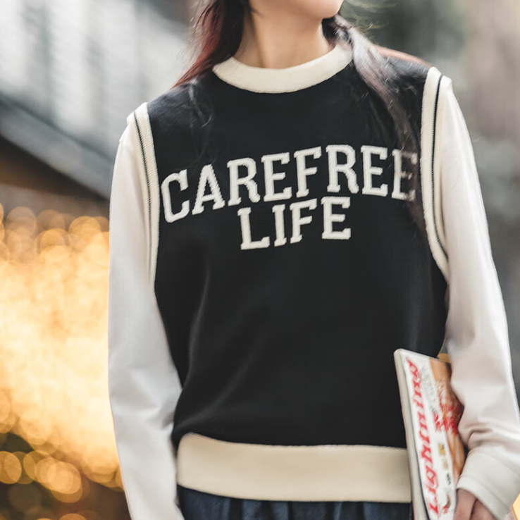 馬登女裝 學院風針織馬甲背心圓領套頭毛衣無袖疊穿上衣夏季新款