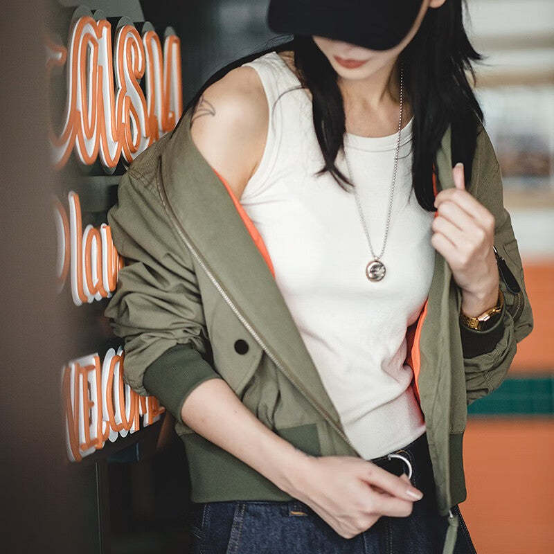 馬登女裝 美式復古MA1飛行員夾克外套vintage純棉短款棒球服上衣