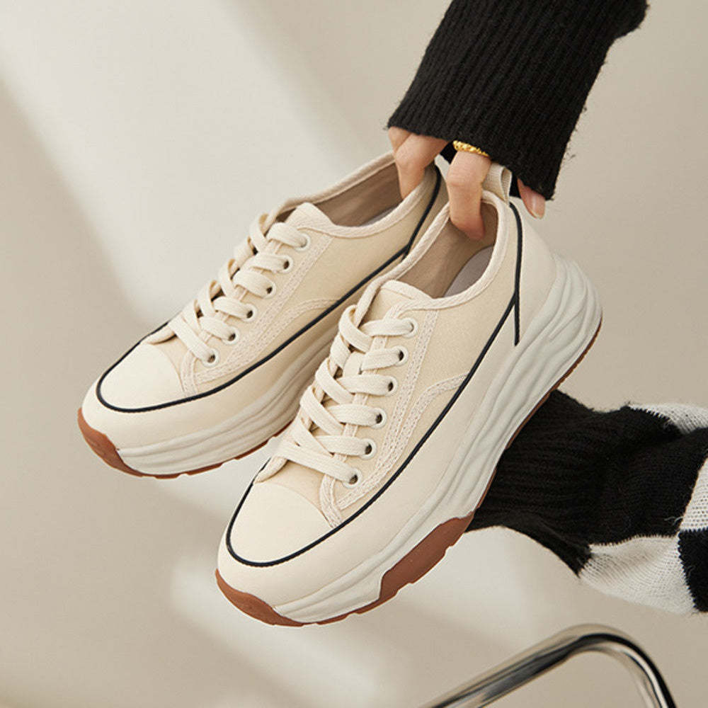 厚底增高帆布鞋女溶解平底小白鞋女