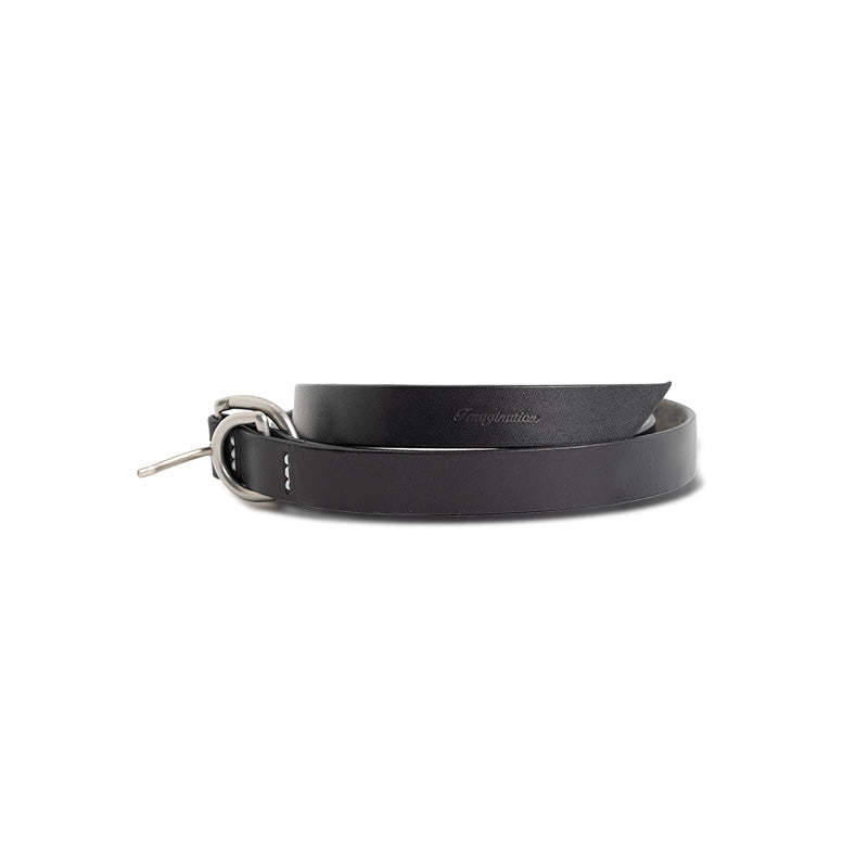 馬登女裝 植鞣頭層真牛皮小皮帶牛仔褲簡約雙環裝潢細黑色腰帶