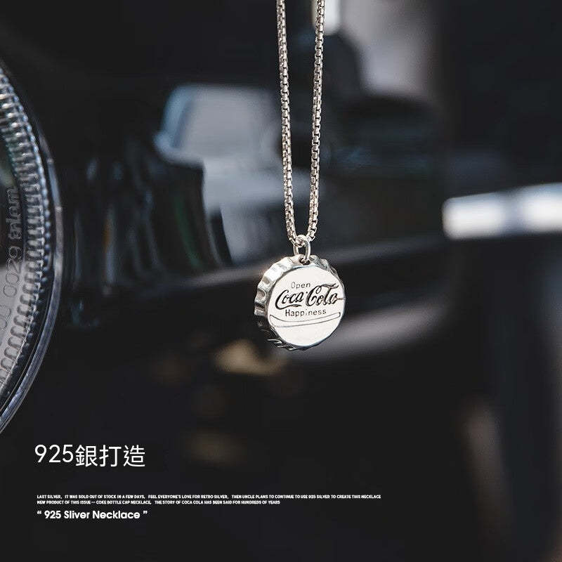 馬登女裝 復古可樂瓶蓋925純銀小眾掛飾嘻哈吊墜