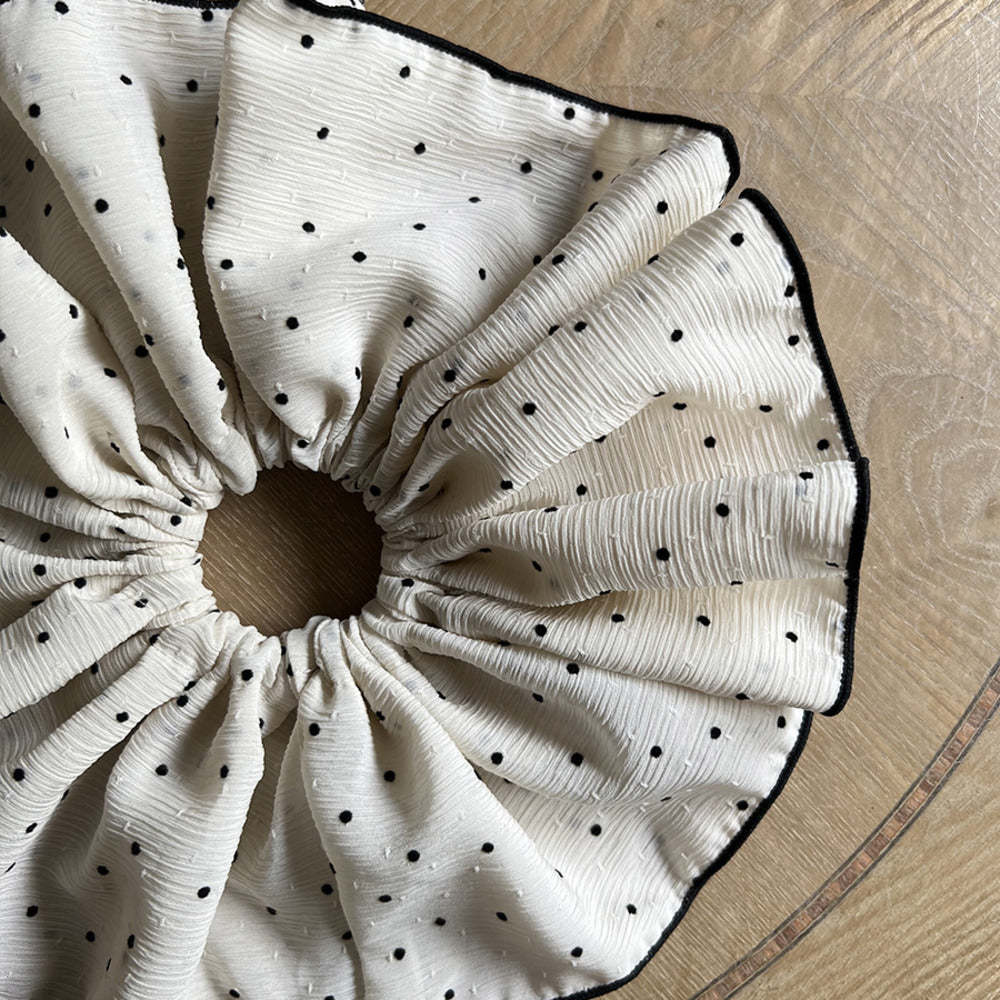 雙層白色大朵波點大腸發圈復古法式簡約優雅頭花發繩