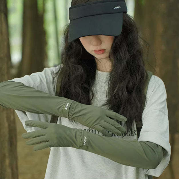 夏季遮陽防曬冰袖套女防紫外線長款手套開車防滑戶外透氣騎行護臂