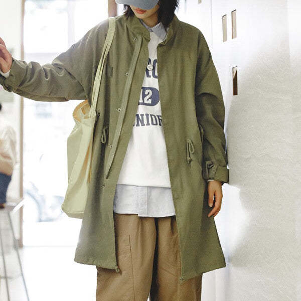 馬登女裝 軍綠色風衣寬鬆派克服魚尾外套秋季高級感長款大衣斗篷