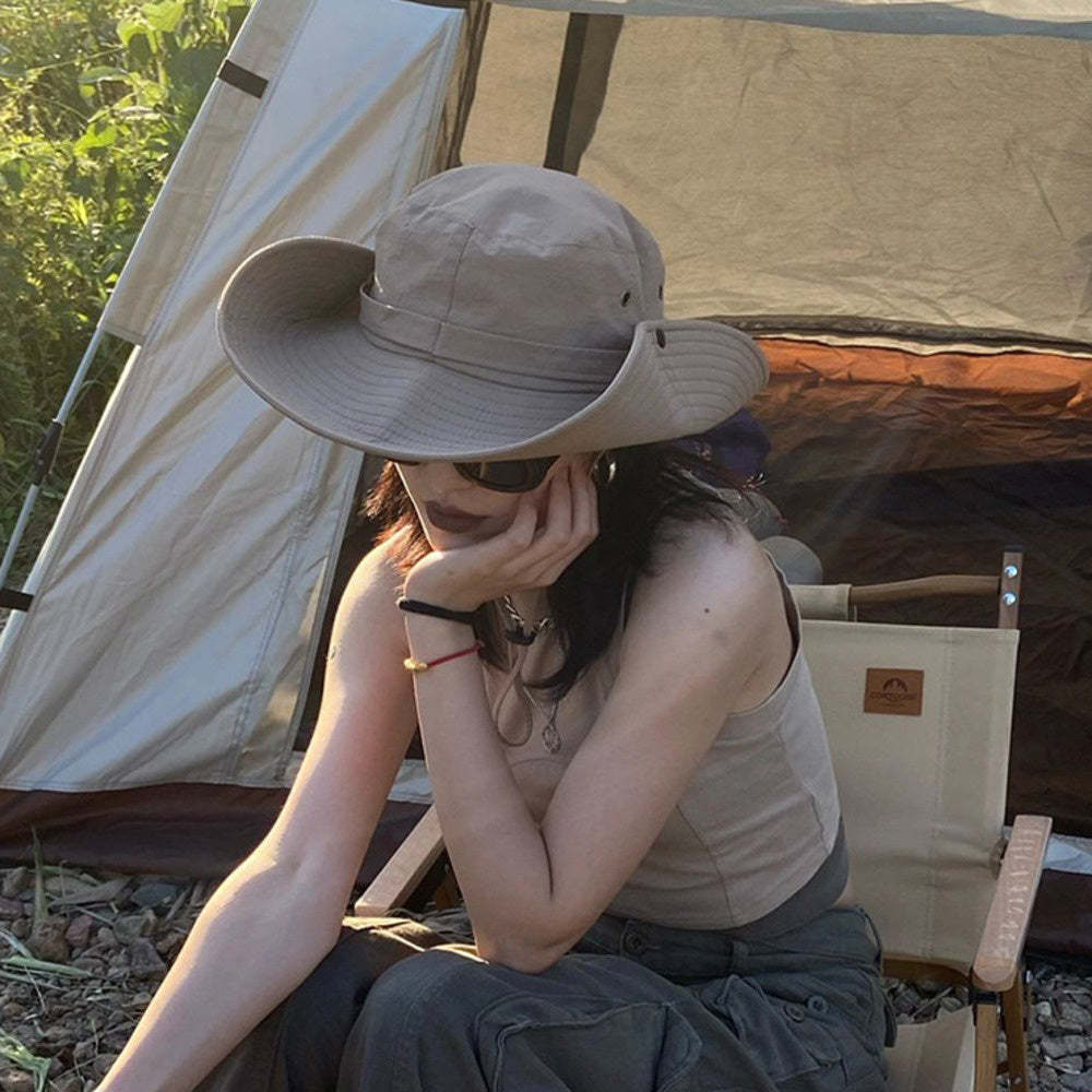 夏季防曬登山漁夫帽女戶外大簷釣魚帽徒步遮陽西部大頭圍牛仔帽