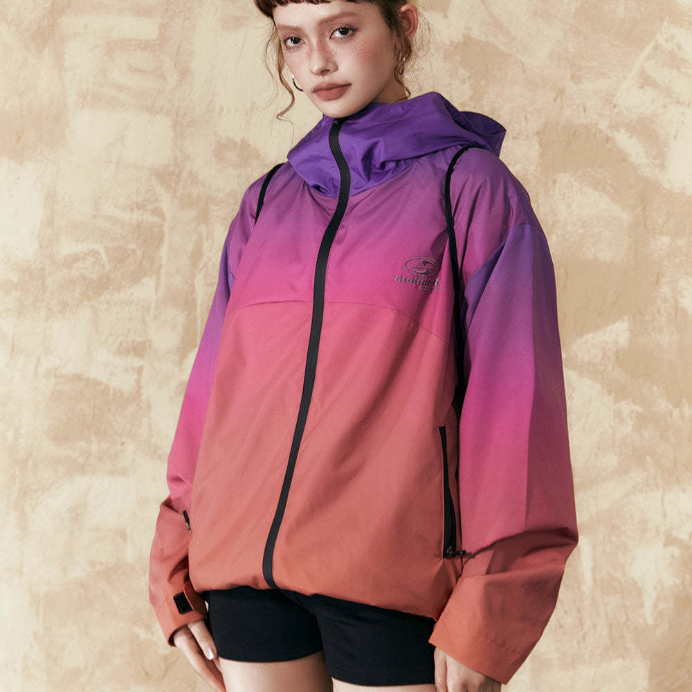 紫色漸變衝鋒衣女新款春季戶外山系防水登山服外套女