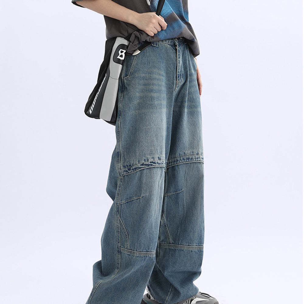 美式oldschool寬鬆闊腿老爹牛仔褲女嘻哈街舞長褲
