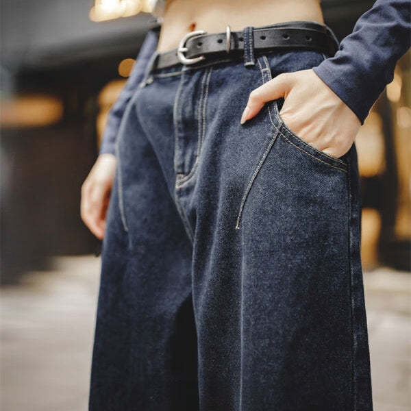 馬登女裝 美式復古丹寧牛仔褲休閒高腰直筒長褲子顯瘦蘿蔔闊腿褲秋冬