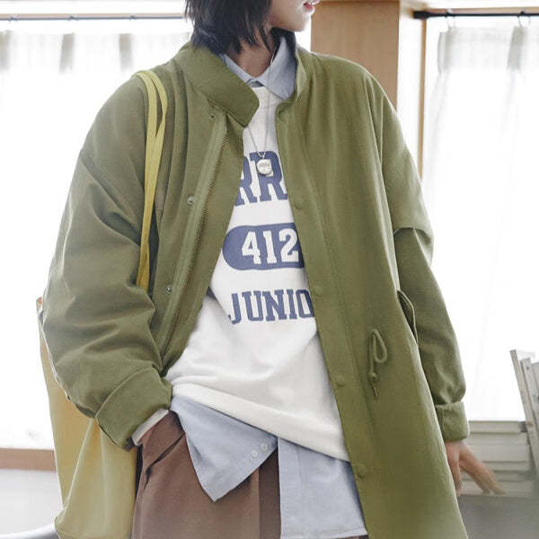 馬登女裝 軍綠色風衣寬鬆派克服魚尾外套秋季高級感長款大衣斗篷