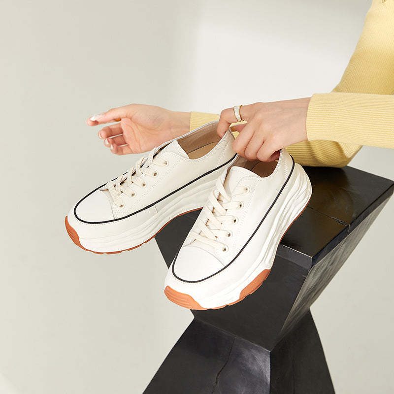 厚底增高帆布鞋女溶解平底小白鞋女