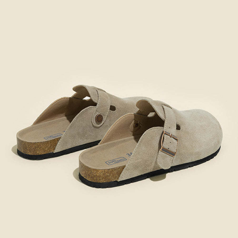 真皮勃肯鞋女外穿釣魚軟木博肯包頭拖鞋