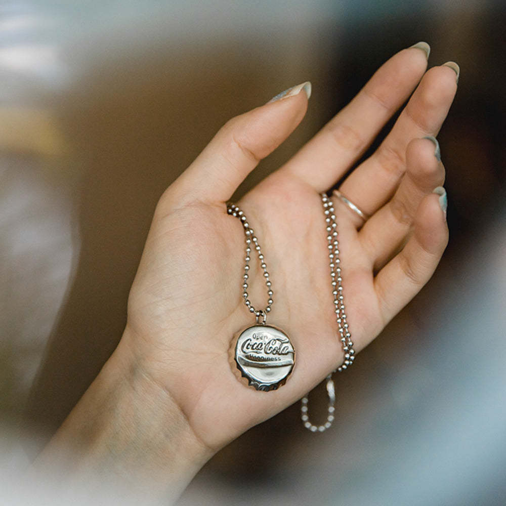 馬登女裝 復古可樂瓶蓋925純銀小眾掛飾嘻哈吊墜