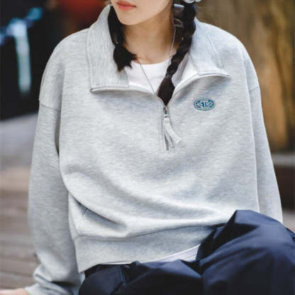 馬登女裝 美式復古半開襟無帽衛衣設計運動休閒bf上衣外套秋