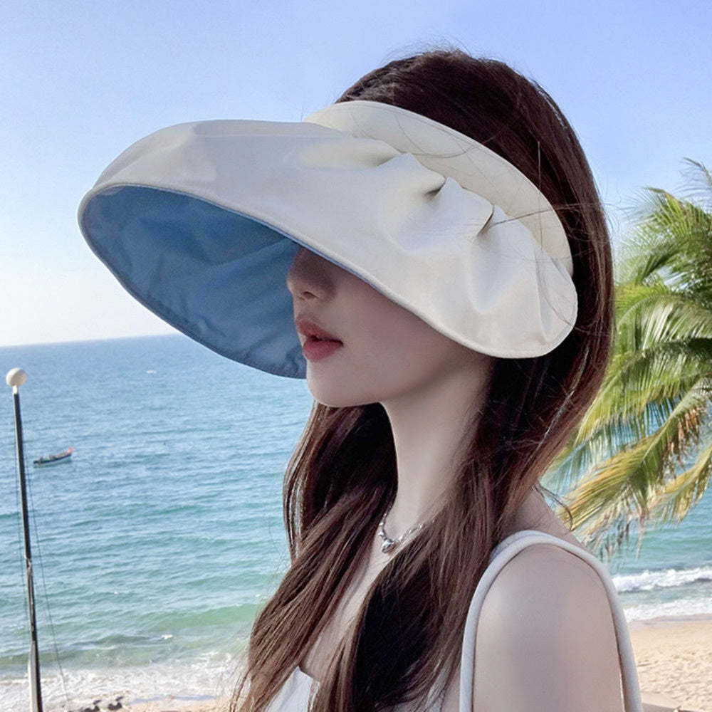 UPF50+貝殼防曬帽女夏季防紫外線太陽帽空頂發箍遮陽帽大帽檐騎行