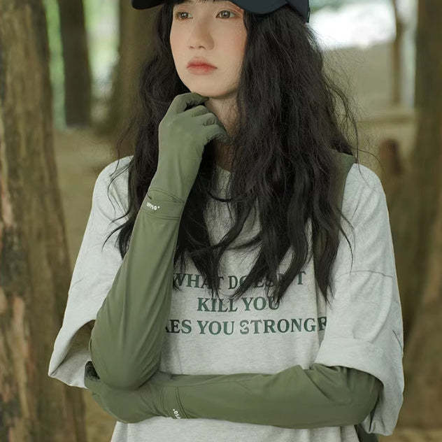 夏季遮陽防曬冰袖套女防紫外線長款手套開車防滑戶外透氣騎行護臂