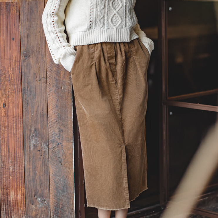 馬登女裝 燈芯絨復古半身裙秋冬新款純棉洗水鉛筆裙高腰直筒裙