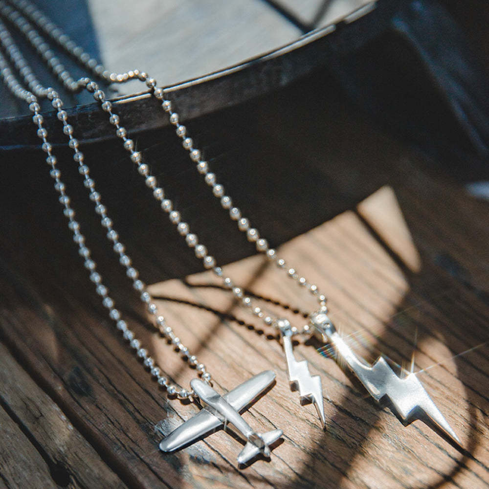 馬登女裝 二戰飛機小閃電純銀吊墜毛衣項鍊掛墜飾品牛皮繩