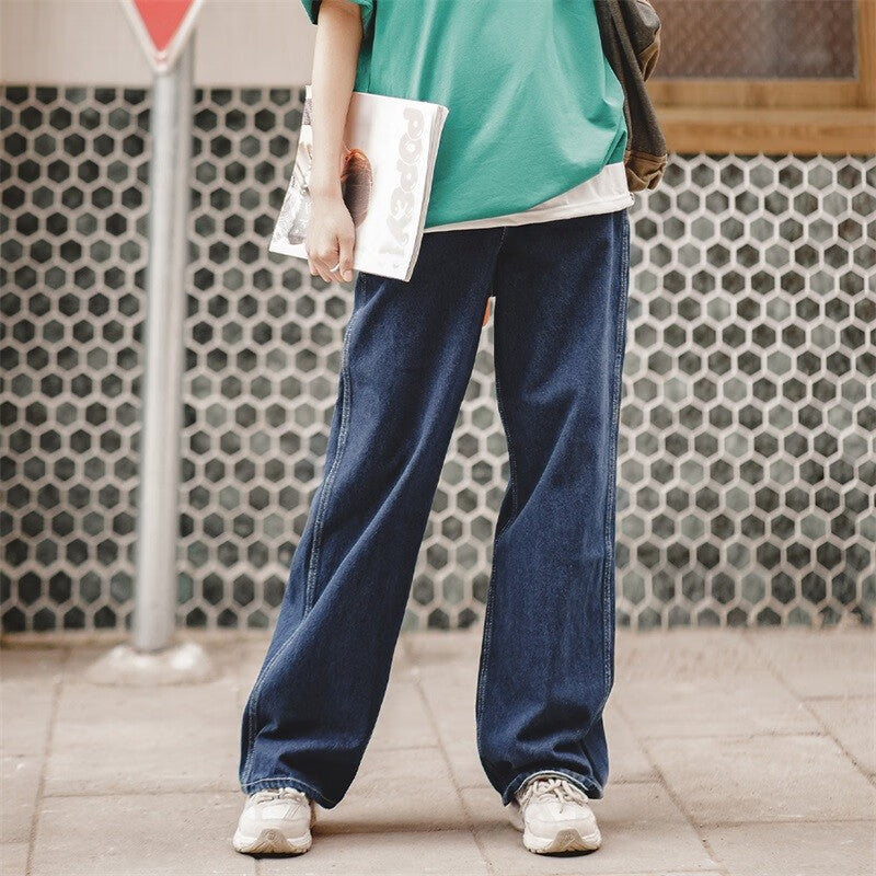 馬登女裝 美式復古直筒休閒褲男友風氣質寬鬆闊腿牛仔褲