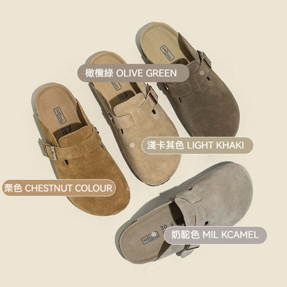 真皮勃肯鞋女外穿釣魚軟木博肯包頭拖鞋