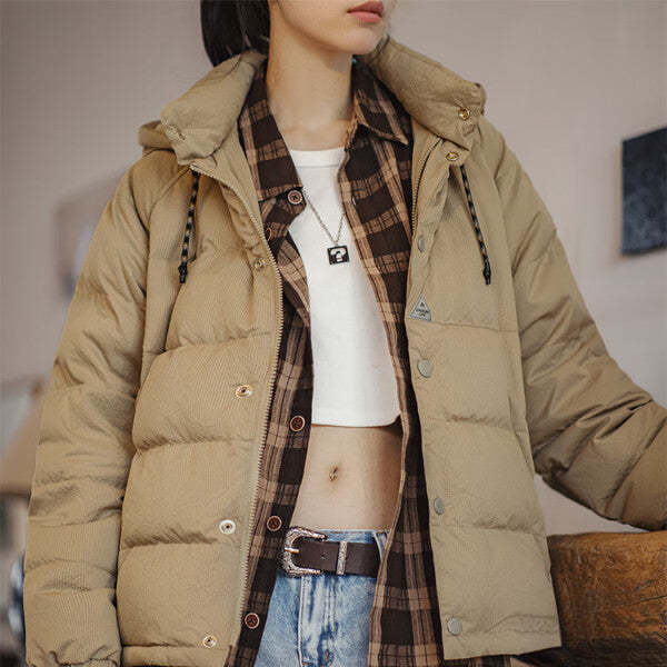 馬登女裝 90白鴨絨羽絨服連帽外套冬季加厚寬鬆麵包服女