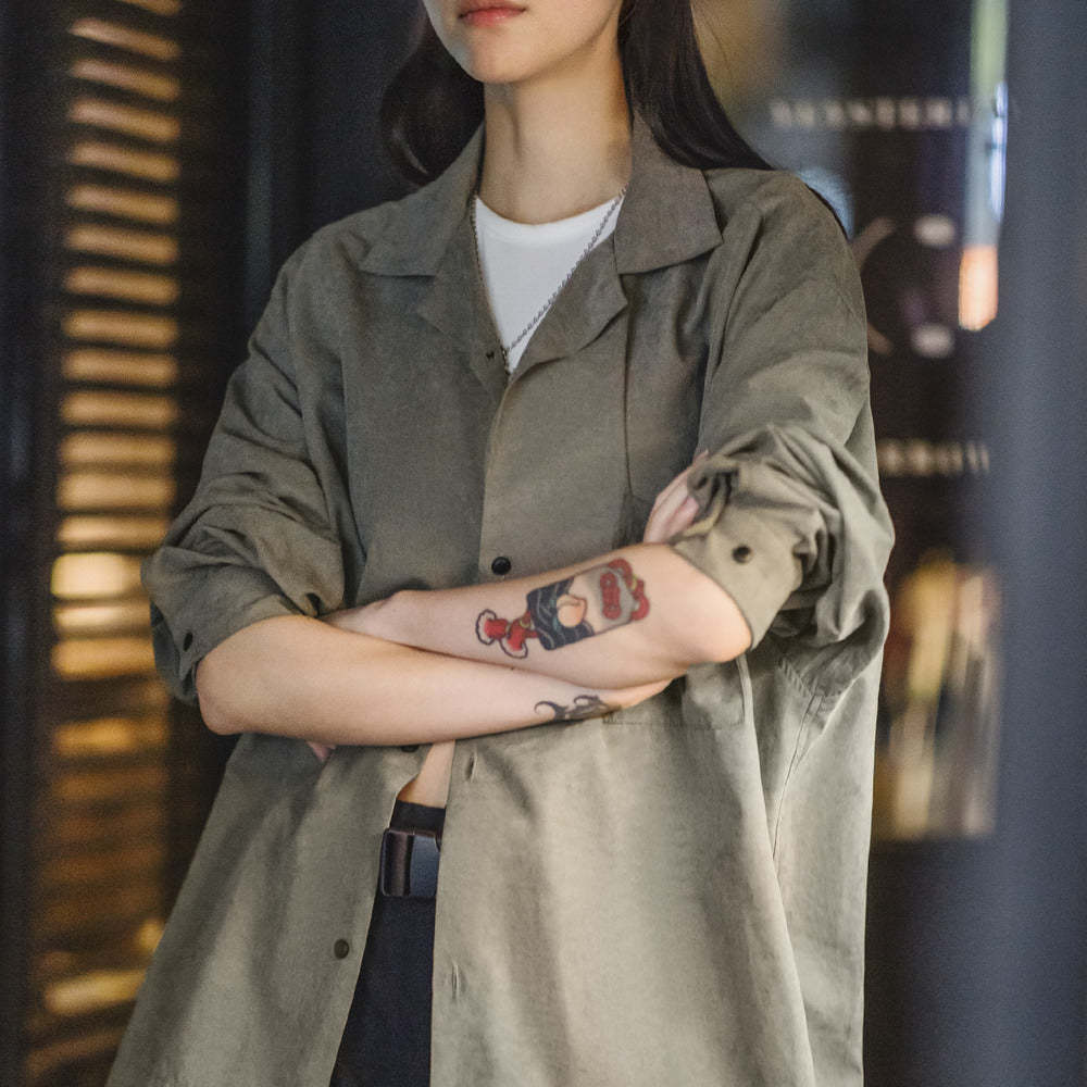 馬登女裝 桃皮絨古巴領長袖襯衫疊穿小眾設計感上衣春季襯衣