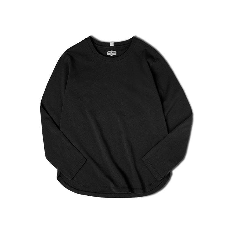 馬登女裝 雙紗純棉T恤女微落肩圓領衛衣春秋學生基礎款打底衫