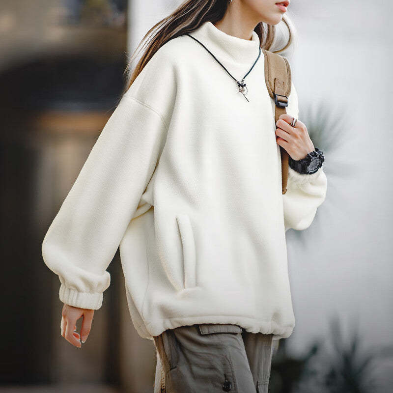 馬登女裝 美式立領搖粒絨衛衣秋冬慵懶風oversize寬鬆長袖上衣