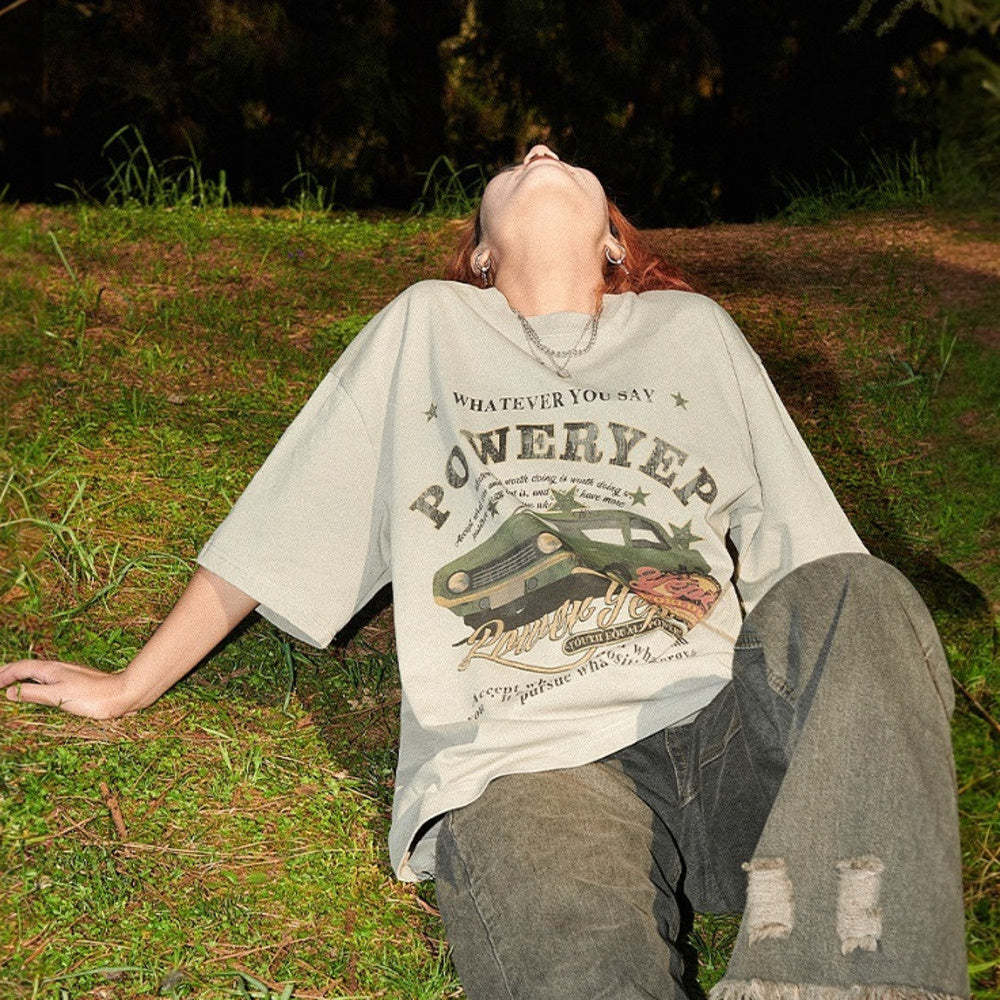 美式復古牛油果綠純棉短袖T恤女小眾半袖上衣夏裝寬鬆oversize