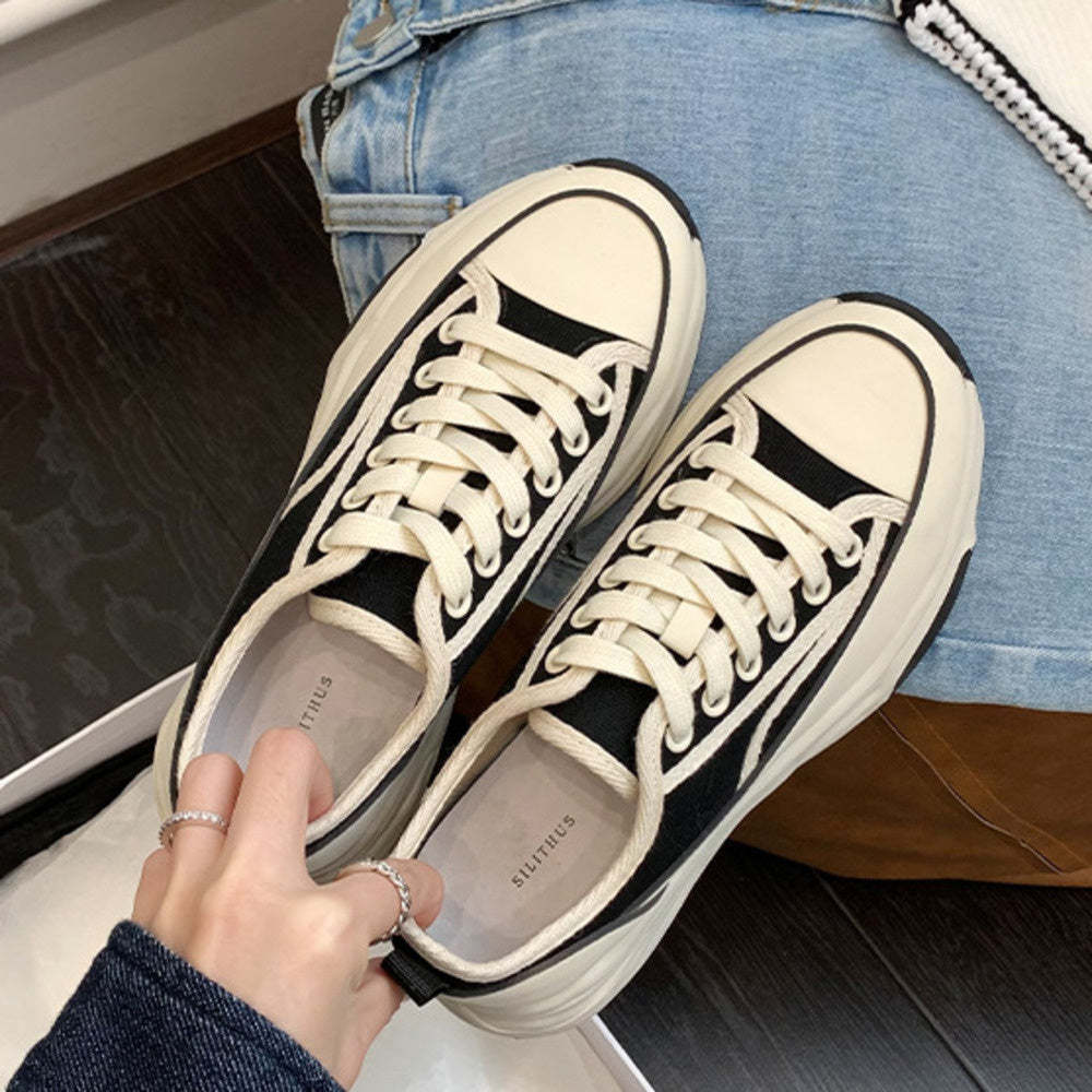 厚底增高帆布鞋女溶解平底小白鞋女