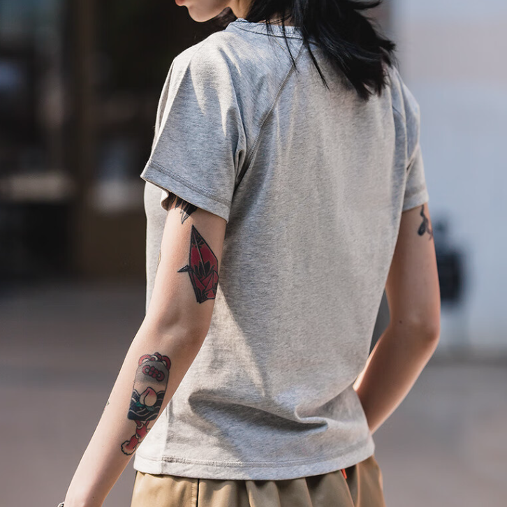 馬登女裝 新疆棉圓領短袖T恤夏季基礎百搭半袖衫Vintage純色插肩體恤