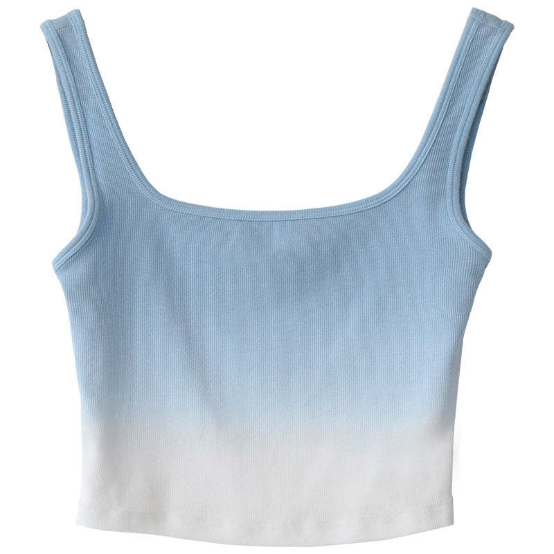 CHICVEN「夏日度假」韓版漸變色短款吊帶無袖背心女上衣夏