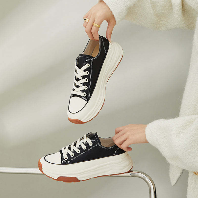厚底增高帆布鞋女溶解平底小白鞋女