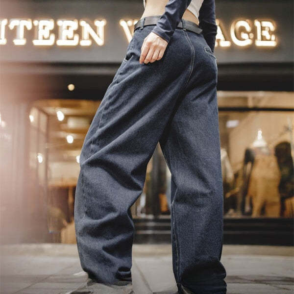 馬登女裝 美式復古丹寧牛仔褲休閒高腰直筒長褲子顯瘦蘿蔔闊腿褲秋冬