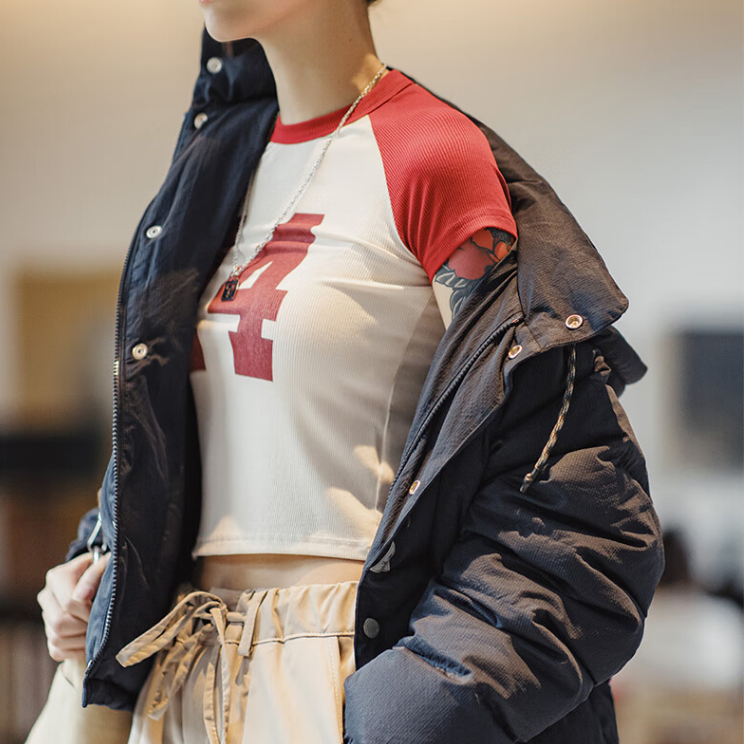 馬登女裝 90白鴨絨羽絨服連帽外套冬季加厚寬鬆麵包服女