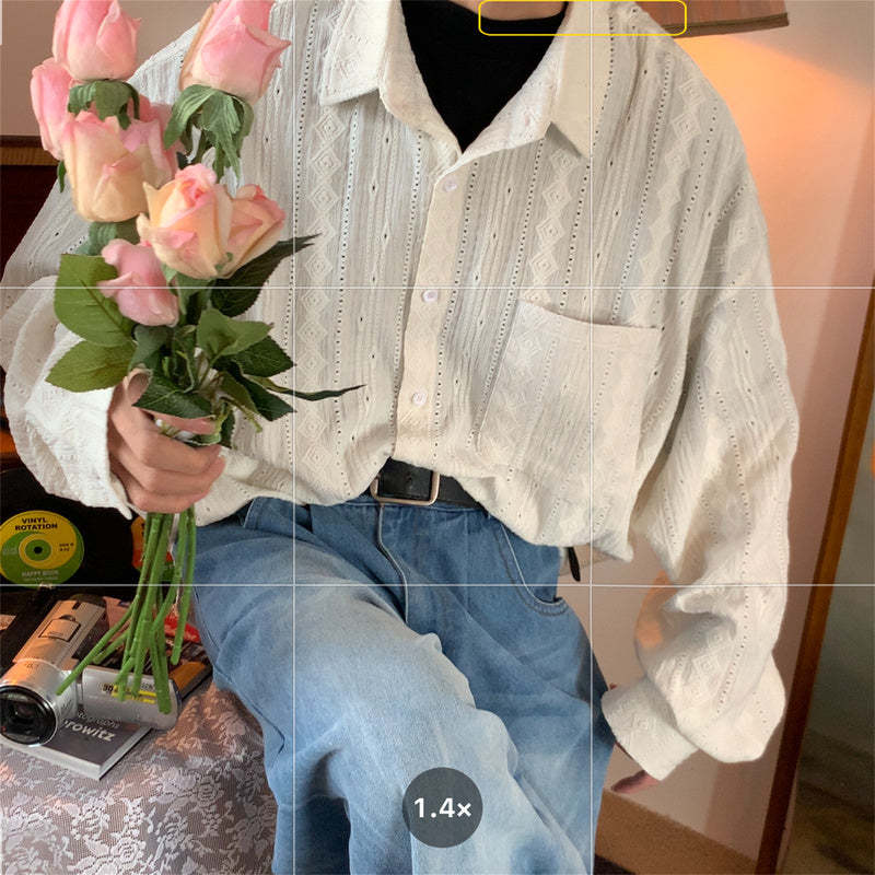 法式復古鏤空長袖襯衫秋季慵懶風小眾設計感寬鬆潮流襯衣