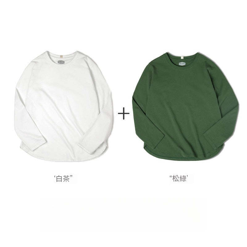 馬登女裝 雙紗純棉T恤女微落肩圓領衛衣春秋學生基礎款打底衫