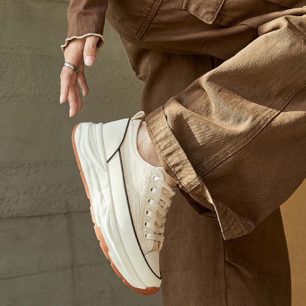 厚底增高帆布鞋女溶解平底小白鞋女