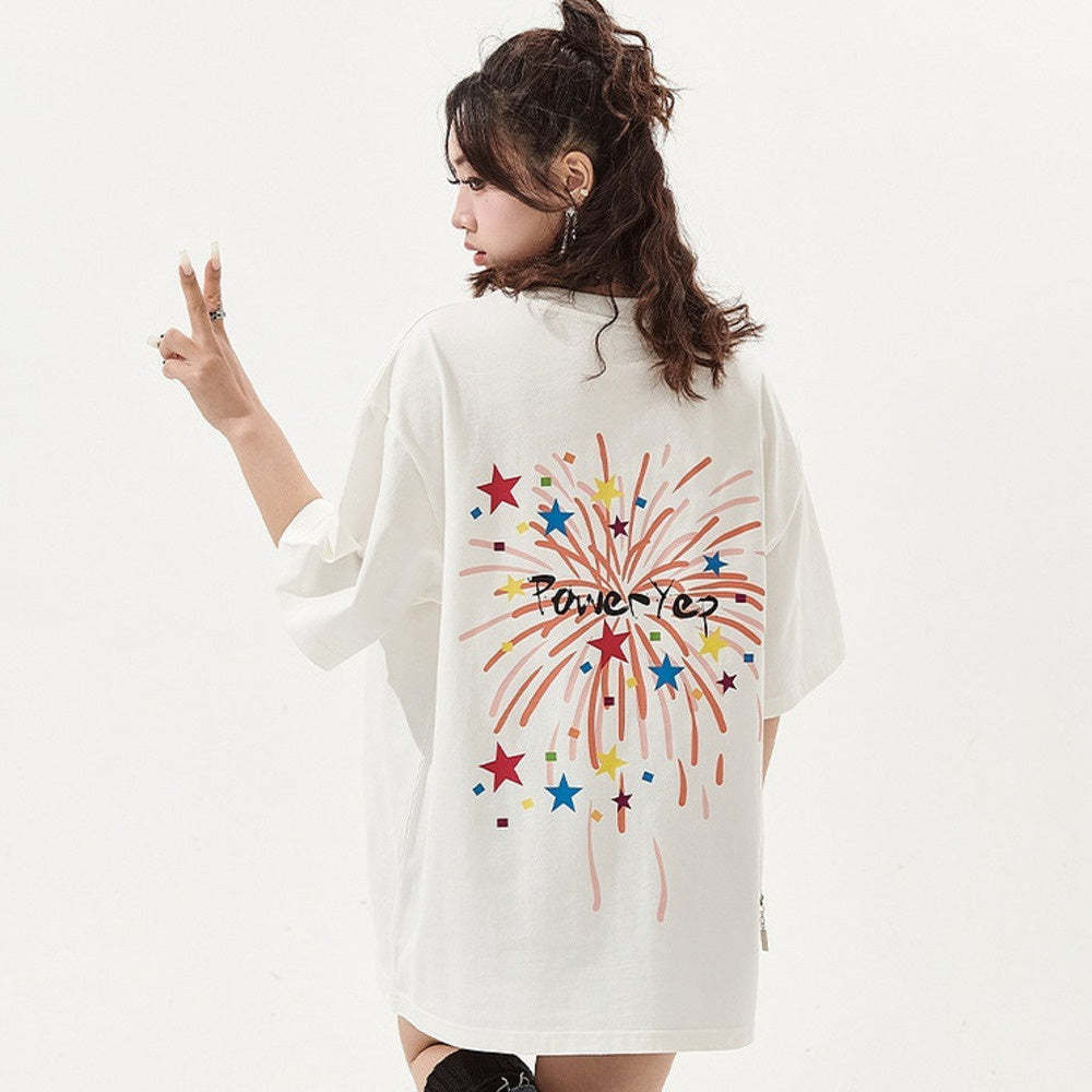 白色印花短袖t恤女夏季新款美式復古情侶寬鬆oversize上衣