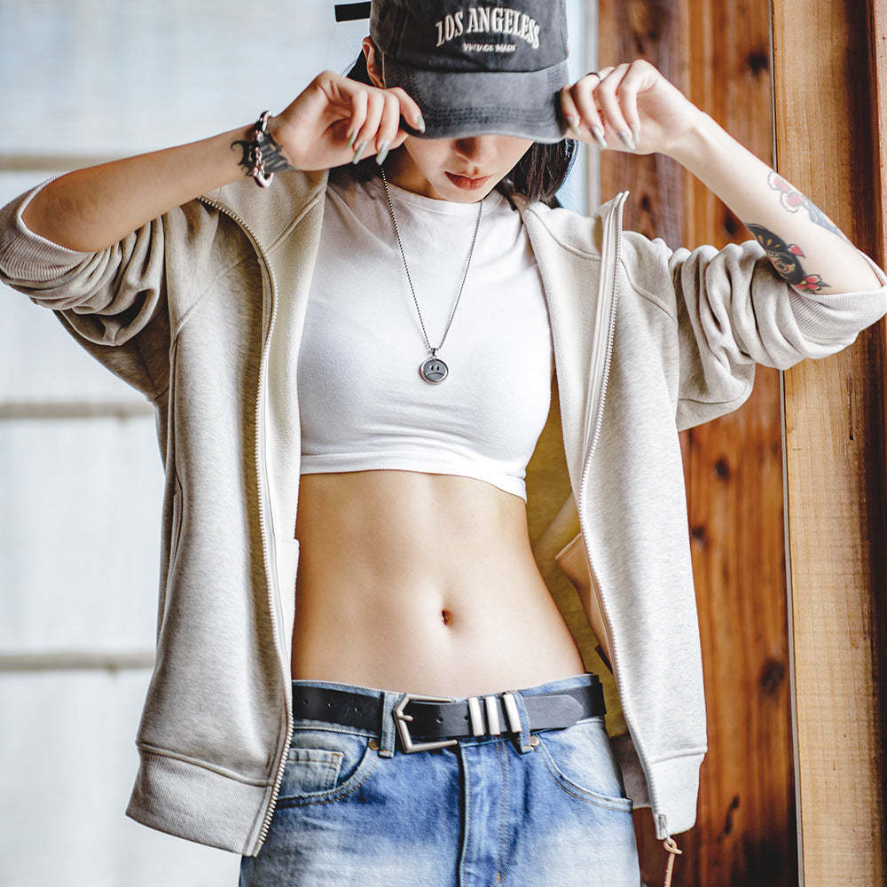 馬登女裝 美式休閒搖粒絨連帽衛衣男女同款秋冬加絨短款開衫外套上衣