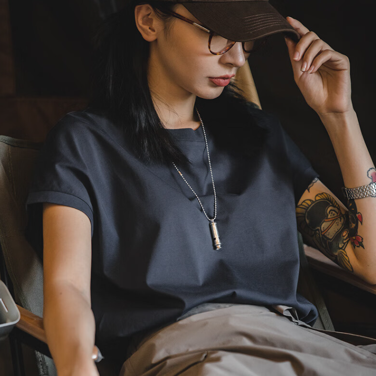 馬登女裝 冰絲上衣落肩基礎鹽系短袖夏凉感打底衫薄款寬鬆圓領T恤