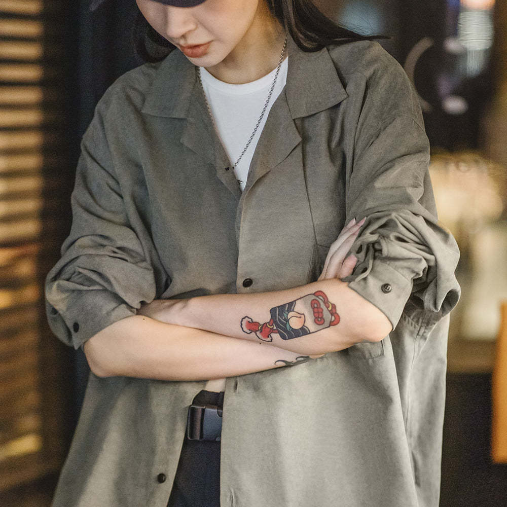 馬登女裝 桃皮絨古巴領長袖襯衫疊穿小眾設計感上衣春季襯衣