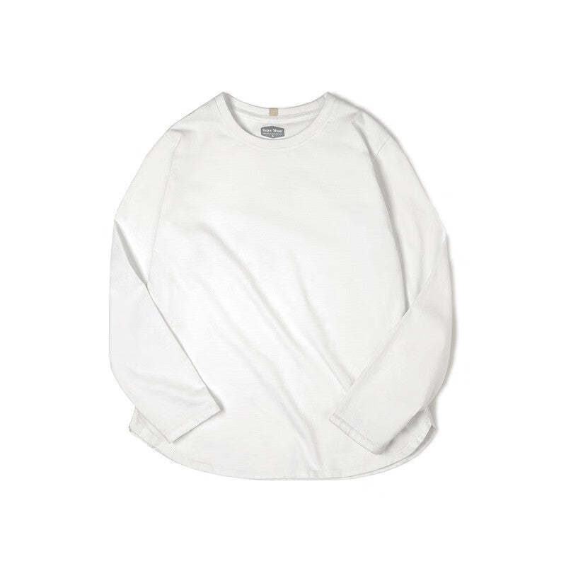 馬登女裝 雙紗純棉T恤女微落肩圓領衛衣春秋學生基礎款打底衫