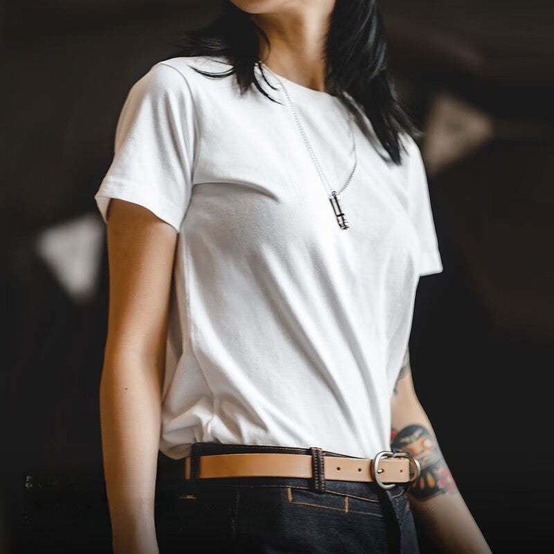 馬登女裝 基礎鹽系短袖打底衫黑白T純棉色半袖顯瘦無感內搭正肩T恤