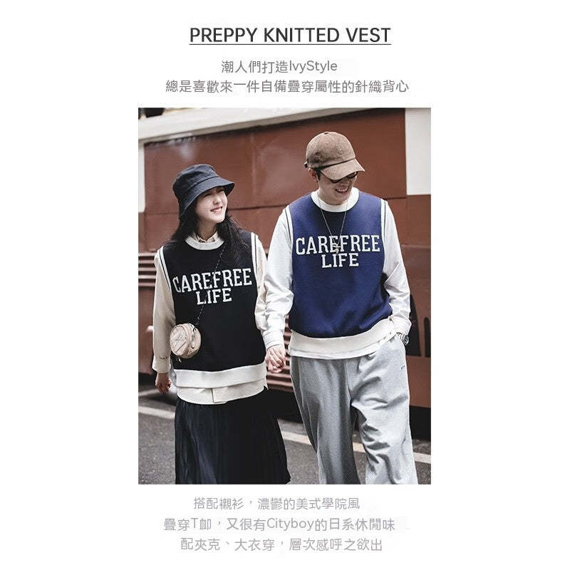 馬登女裝 學院風針織馬甲背心圓領套頭毛衣無袖疊穿上衣夏季新款