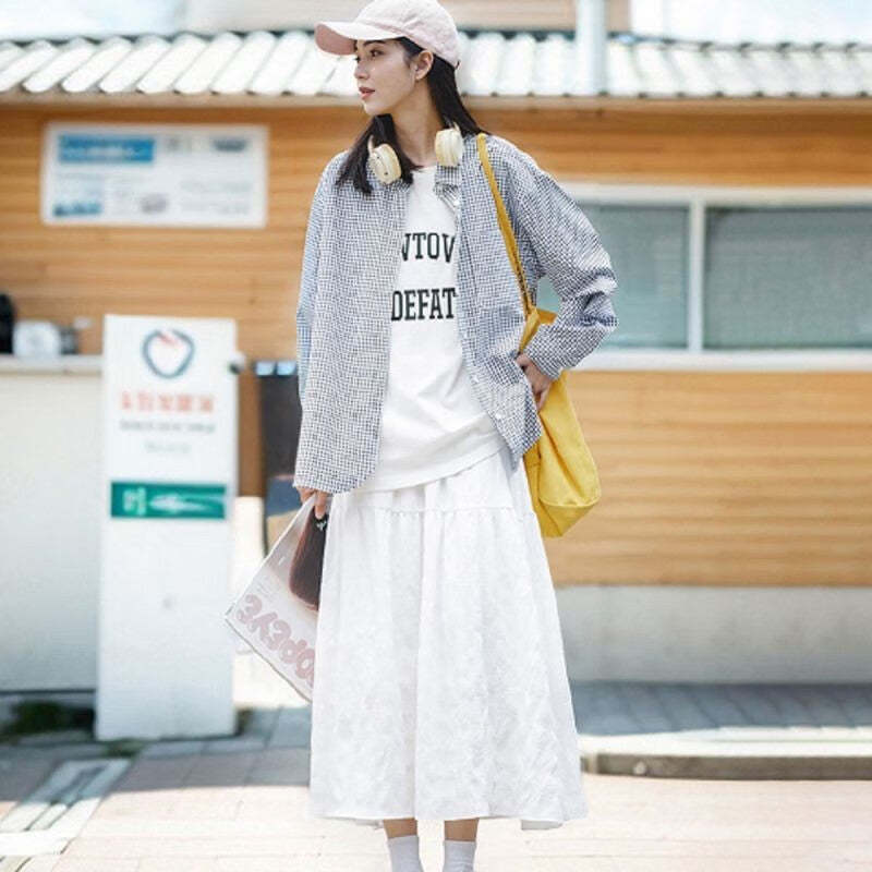 馬登女裝 法式初戀半身裙小個子高腰a字溫柔白色長裙設計感小眾裙