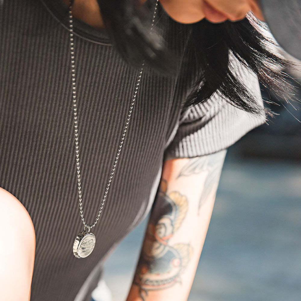 馬登女裝 復古可樂瓶蓋925純銀小眾掛飾嘻哈吊墜