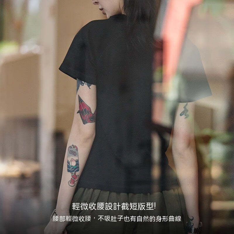 馬登女裝 新疆棉圓領短袖T恤夏季基礎百搭半袖衫Vintage純色插肩體恤